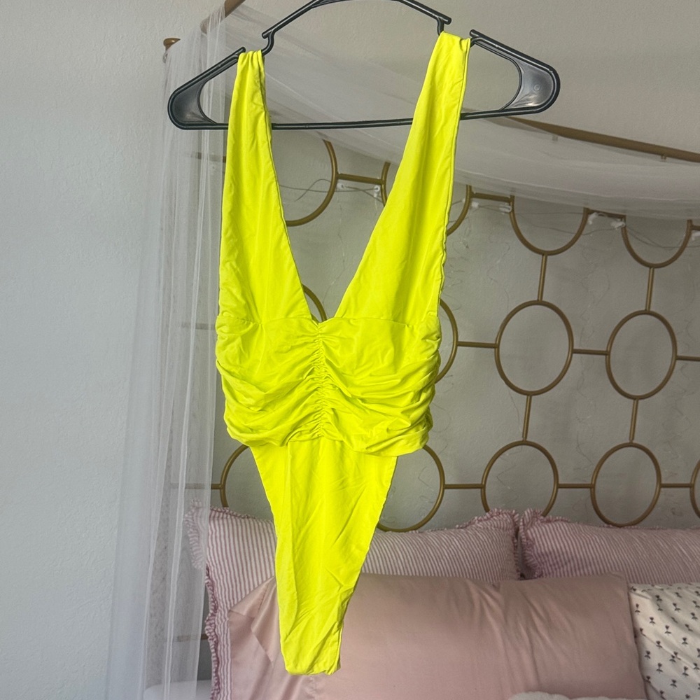 Bright Yellow Ruched Swimsuit